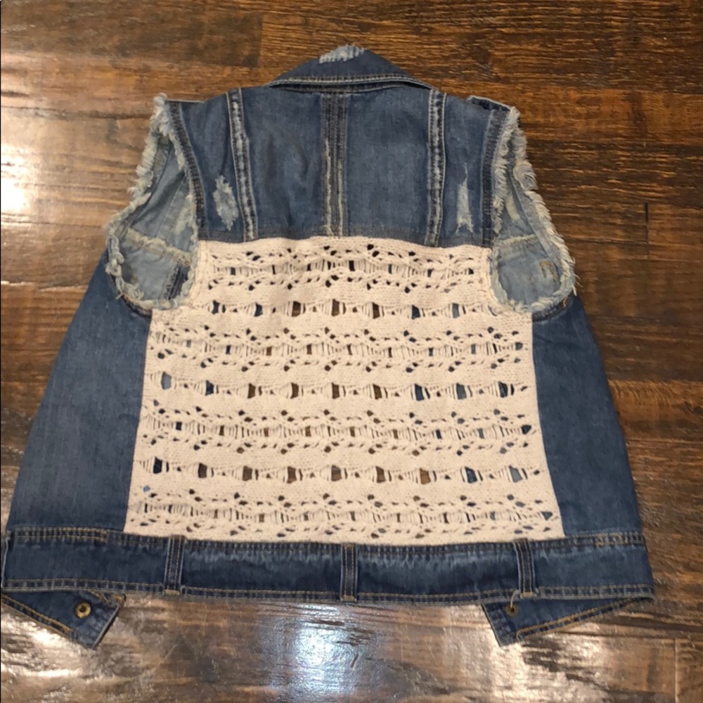 Free People Crochet Back Denim Vest